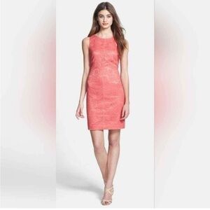 Vince Camuto Coral Lace Overlay Sleeveless Sheath Cocktail Dress. Size 6